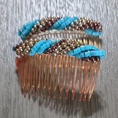 Gold Blue Brown Beaded Hair Comb Women’s Plastic Beads Hair Accessory