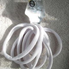 6 Plain Soft WHITE No Metal Elastic Fabric Ponytailer Hair Bands Shiny Sparkle