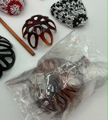LOT Vintage Hair Bun Holders Decoration Beaded Tortoise Cage Dome BOHO