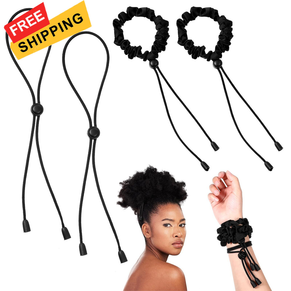 KFHENSOMR Adjustable Hair Ties 4 Pcs Black Large 1 Count (Pack of 4), 4PCS