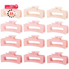 12 Pcs Pink Large Square Hair Claw Clips for 1 Count (Pack of 12),
