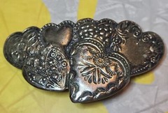 Vintage Barrette Hair Clip Hearts Concho Style Embossed Made in Korea