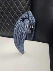 New Blue Woven Raffia Knotted Headband with Yellow “CIAO” Embroidered