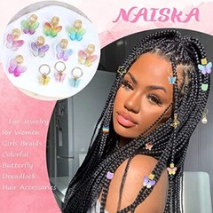 140Pcs Gold Butterfly Hair Jewelry for Braid Colorful Loc Beads Dreadlocks