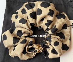NWT Saint Laurent YSL Cassandre Logo Opyum Leopard Silk Scrunchie Hair Tie $495
