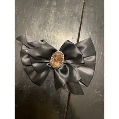Black Satin Cameo Bow Hair Clip French Barrette Victorian Gothic Accessory