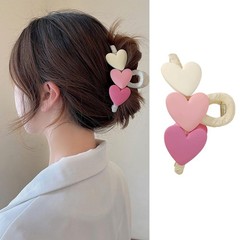 1 PCS Valentines Pink Three Heart Hair Claw Clips Big Resin Thick Accessory