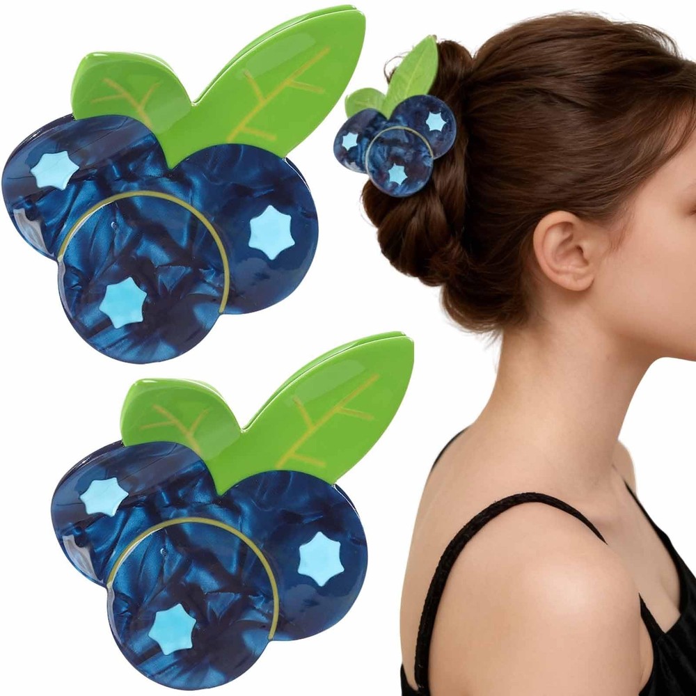 2 PCS Fruit Hair Claw Clips for Women Girls Cute 1 Count (Pack of 2), Blue