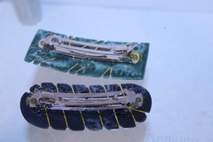 Vintage GREEN & GRAY MARBLED RESIN BARRETTES MADE IN KOREA