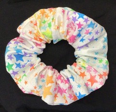 Multi Color Stars with Silver Sparkles Cotton Scrunchie Hair Tie – 6 inches wide