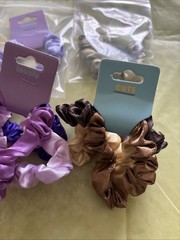 Set Of 12 Solid Color Hair Scrunchies Hair Ties Multicolor Bright Satin Summer