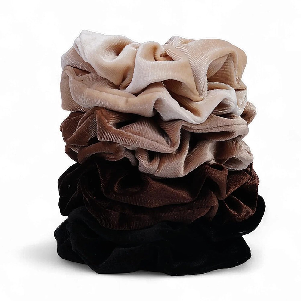 Velvet Scrunchies for Women – 8PCS Neutral Large Hair Ties – Black, Blonde, Dark