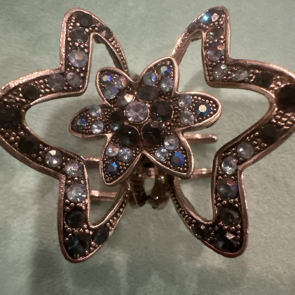 V Pretty Hair Clip for Women Big Size In Silver Oxidize & Blue Stone hair Claw