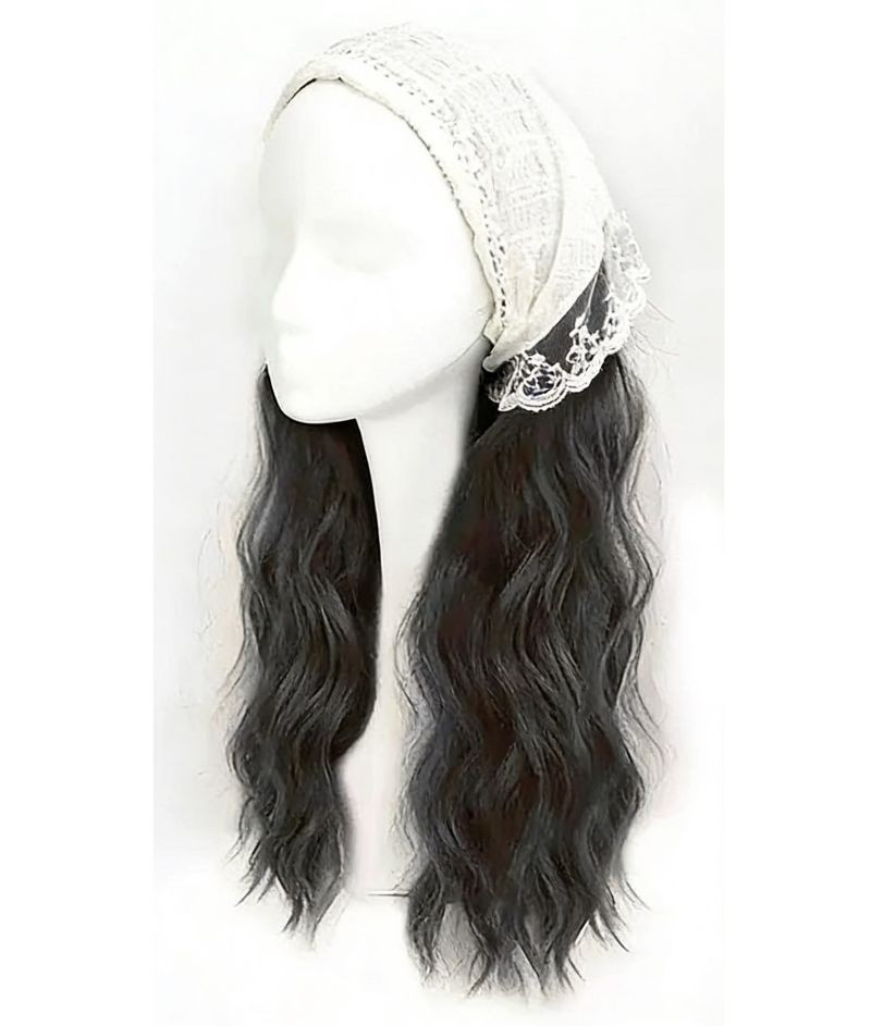 New Fashion White Lace Headband Wavy Heat-Resistant Synthetic Hair Topper 20″