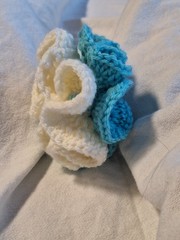 Handmade Crochet Hair Scrunchie Ribbon Pony Tail Holder Autumn Leaves Pattern