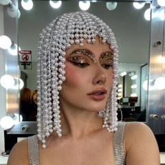 Women Long Tassel Headpiece Stage Party Nightclub Pearl Chain Headwear Prom