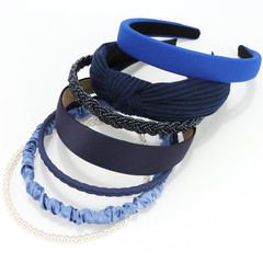 7 PCS Navy Blue Knotted Solid Pearl Headbands Non-Slip Hair Band for Women