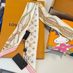 Louis Vuitton Silk Monogram Bow Ribbon Hair Accessory Beige Brown Pink