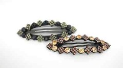 Blue or pink crystal hair pin snap clip barrette for fine thin hair