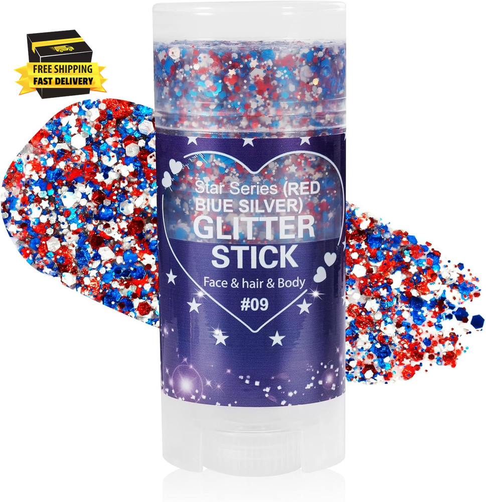 Patriotic Red White and Blue Body Glitter Stick,4Th of July Accessories,Sparklin