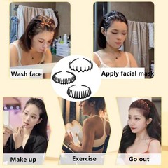 Malijnxin 3 Pack Wavy Claw Headbands with clips, Hair clip Headbands, black