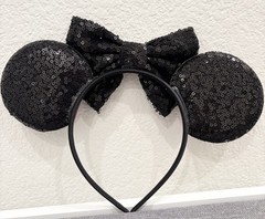 Minnie Mouse Ears Headband Red & Black Plaid Black Sequined Bow
