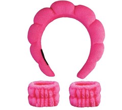 Must Have Beauty Premium Spa Headband & Wristband Set fuchsia
