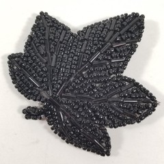 Vintage Black Beaded Leaf Barrette 2-1/4″ Stay Tight Hair Clip French Bar Clasp
