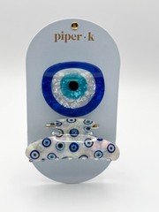 Piper K Evil Eye Hair Claw Clip Set Blue White Iridescent 2 Piece NWT