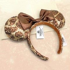 Disney` Parks Animal Kingdom Headband Minnie Mickey Ears Giraffe Print Spangle