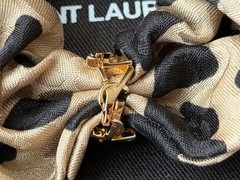 NWT Saint Laurent YSL Cassandre Logo Opyum Leopard Silk Scrunchie Hair Tie $495