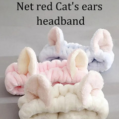1pc Cute Cat Ear Plush Makeup Headband Soft Hair Band Pink Girl Accessories