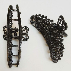 Lady Women Black Retro Flowers Hair Claw Clip Vintage Rhinestone Alloy Large Siz