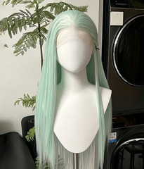 Free Size 4″x13″ Lace Frontal Mint Green Straight Full Wig for Cosplay, 24″~40″