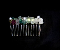 HAIR CLIP COMB CLIP SEA GLASS AVENTURNE AMETHYST CLEAR QUARTZ PEARL HAND MADE