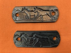2 Leather Hair Barrettes w Sticks, Ponytail, Two Running Horses Handcrafted #222