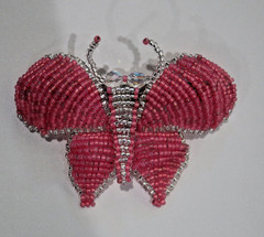 BARRETTE HAND BEADED FRENCH HAIR CLIP PINK BUTTERFLY BOW HAIR ACCESSORY 4″X3″