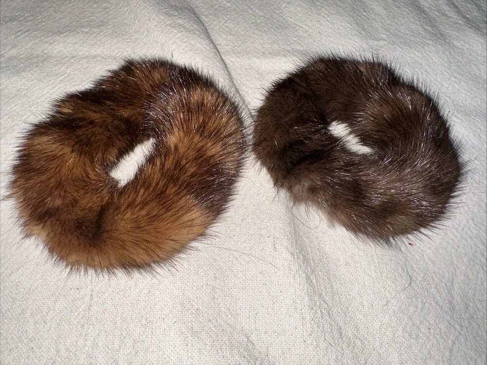 2 Natural 100% Real Sable Mink Fur Ponytail Holder Stretchy Scrunchie Hair Tie