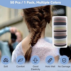50PCS Colorful Hair Ties,Soft Nylon Ponytail Holders,No Damage Rubber Bands f…
