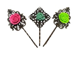 Three Resin Flower Hair Pin Barrettes #22086