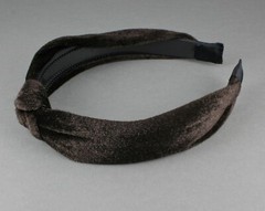 Dark Brown velvet turban knot headband velour fabric covered band grip teeth