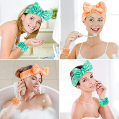 6PCS Spa Headband and Wristband Set for Face Washing, Soft Microfiber Skincare H