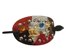 Vintage Abstract Faux Leather Slide Hair Clip Pin Stick Stars Boy Girl Gold Red