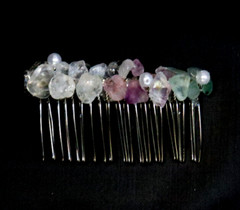HAIR CLIP COMB CLIP SEA GLASS AVENTURNE AMETHYST CLEAR QUARTZ PEARL HAND MADE
