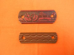 2 Leather Hair Barrettes w Sticks, Ponytail, Pig Farming Hogs, Hand Crafted #355