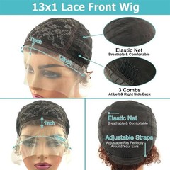 1cmx13cm Lace Frontal 100% Human Hair Wavy Pixie Cut Full Wig for Women,9 colors