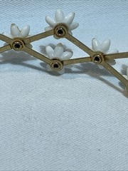 1940 VTG White Floral Accordion Style Brass & Celluloid Hair Ponytail Cuff