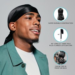 KISS Colors & Care Luxe Power Wave Silky Satin Durag, Premium Quality, Black