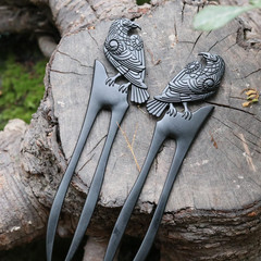 2PK U Shaped Viking Raven Metal Hair Prong Forks French Hair Styling Pins Black