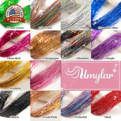 Hair Tinsel Pack of 12 Pcs 20 Inch Glitter Silver Clip in Tinsel Hair Extensions
